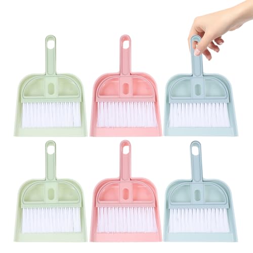 Healvian Mini Scopa e Paletta 6 Pezzi Set, Strumento di Pulizia da Tavolo Compatto Pala per Rifiuti, per Casa, Ufficio e Superfici Dure, Raccolta Sporco Fine, Salvaspazio Aggancio Integrato