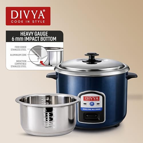 Image of Divya Stainless Steel 1.8L Electric Rice Cooker | Indigo Steel Body Electric Rice Cooker with Steaming Feature