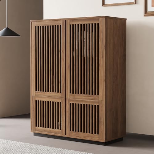 NessCarsti 47.5' H Wooden Small Storage Cabinet with Slatted Door & Shelves