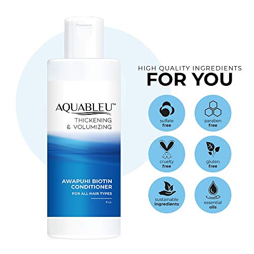 Aquableu Biotin Conditioner - For Hair Growth - Infused With Coconut, Keratin, Argan & Jojoba Oil - Awapuhi Fragrance - Sulfate & Paraben Free - For Color Treated Hair - For Men & Women 8Oz #TOP4