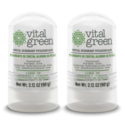 Vital Green - 2 desodorantes naturales de flores de alumbre de potasio - Sin parabenos y sin alcohol - Elimina olores y manchas - 60 g - 60 g