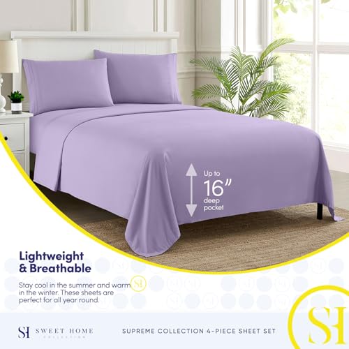 Twin XL Sheets - Breathable Luxury Sheets with Full Elastic & Secure Corner Straps Built In - 1800 Supreme Collection Extra Soft Deep Pocket Bedding Set, Sheet Set, Twin XL, Lavender