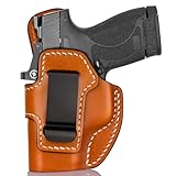 Premium IWB Leather Holster for Smith & Wesson M&P Shield 9mm/.40, M&P Shield M2.0, M&P Shield Plus, Optic-Ready Concealed Carry Holster, Steel Clip Fits 1.75' Belt, Inside Waistband, Brown, Left