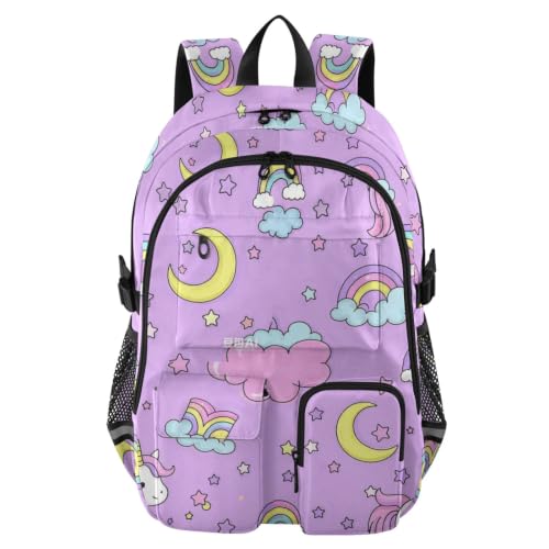 Mochila para laptop juvenil con diseño de unicornios morado estilo escolar