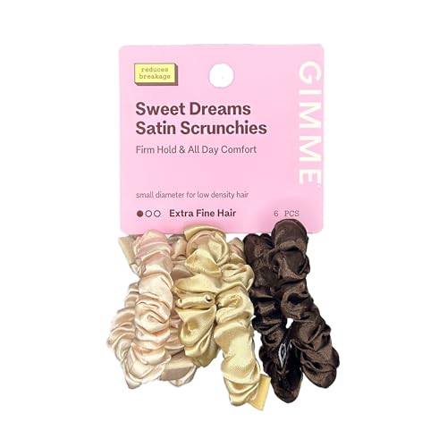 Gimme Beauty Slim Satin Hair Scrunchies - Soft, No-Breakage Scrunchies - Perfect for Fine Hair & Bedtime Wear - Firm Hold & Gentle, Crease-Free Accessories for Women - Neutral Colors, 6 Pack