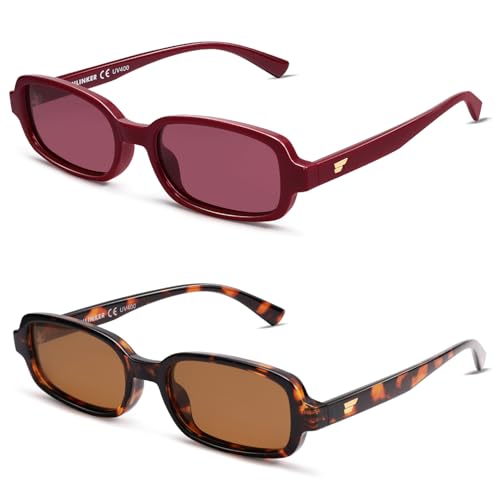 Image of VANLINKER Retro Rectangle Polarized Sunglasses for Women Men Small 90s Style Vintage Trendy Narrow Rectangular Frame VL9813