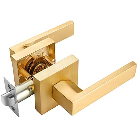 1 Pack Passage Door Levers in Satin Brass Finish for Interior Hallway Closets Doors Cover