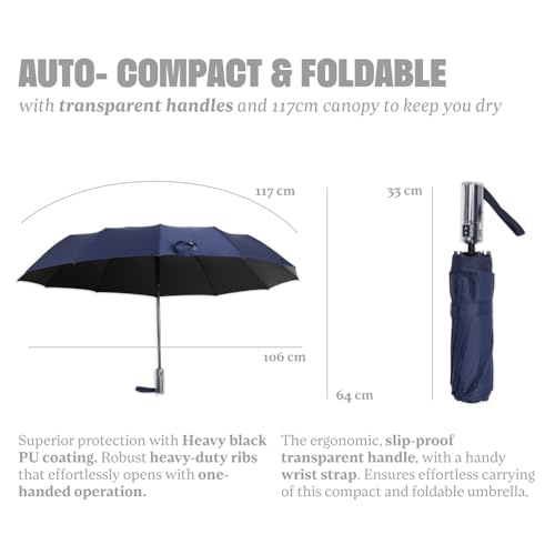 Image of Citizen Umbrella for Men & Women, 3 Fold Auto Open, 12 Aluminium Ribs, UV Coated 190T Fabric, Windproof, Lightweight, Durable with Black Coating, 23 Inch