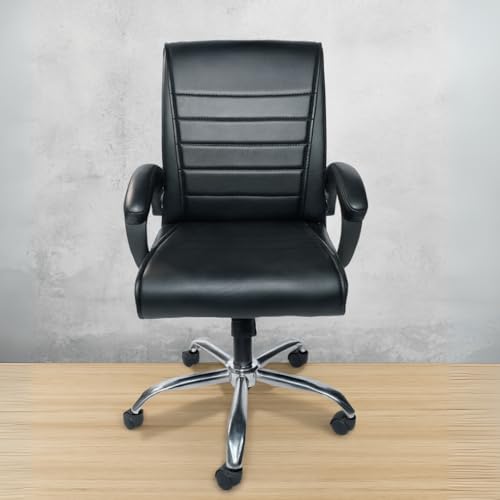 Image of activa Executive Revolving Office Chair| Ergonomic Computer Desk Chair with Cushioned Seat| Heavy Steel Base, Adjustable Height & 360 Swivel Wheel| Leatherette Office Visitor Chair (Black, Regal)