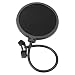 Pop Filter - Studio Double Round Shape Microphone Screen Pop Filter Double Layer Sound Shield Guard Wind Screen with Swivel 360 Degree Flexible Gooseneck Stabilizing Arm For Recordings, Broadcast