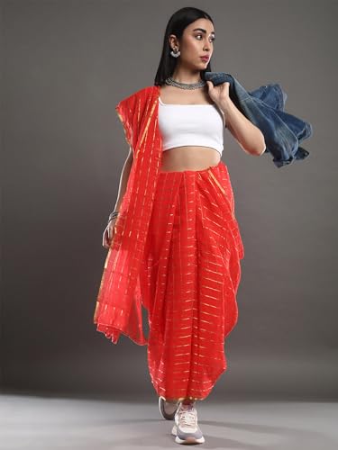 Image of AKHILAM Women's Chiffon Solid Checkered Saree With Unstitched Blouse Piece(Pink RCFL1207 SNK)