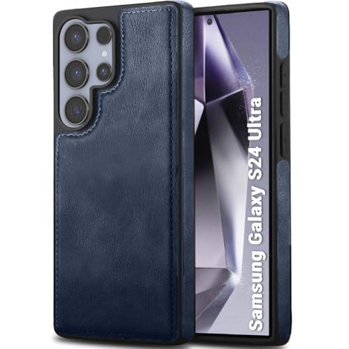 TheGiftKart Genuine Leather Finish Back Cover Case for Samsung Galaxy S24 Ultra 5G | Shockproof Design | Raised Edges for Camera & Screen Protection | Stunning Minimalist Design Back Cover (Blue)