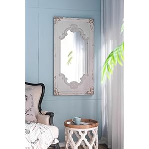 Gowe 29 x 54 distressed white mirror with solid wood frame french country floor mirror for living room bedroom entryway  urban country home decor