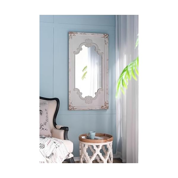 Gowe 29 x 54 distressed white mirror with solid wood frame french country floor mirror for living room bedroom entryway  urban country home decor