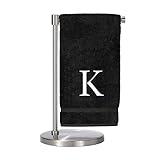 Monogrammed Bath Towel, Personalized Gift, Set of 2- White Block Letter Embroidered Towel - Extra Absorbent 100% Turkish Cotton - Soft Terry Finish - Initial K Black