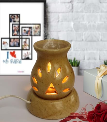 Image of Indian Fragrance Ceramic Electric Aroma Diffuser Lamp| Oil Burner Night Lamp for Home, Bedroom & Office | Decorative Fragrance Diffuser with Warm Light (Black, Rose)