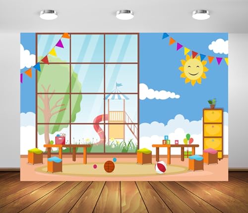 Fondo de Tela 7x5ft para Aula Infantil miniatura 1