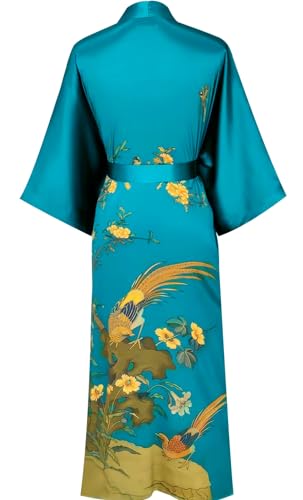 Image of Women's Classic 100% Silk Kimono Robe, Bathrobe-Printed Pattern