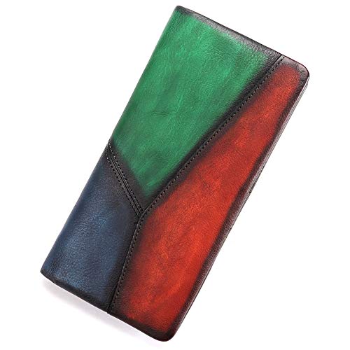 Slim Bifold Leather Wallets for Women Vintage Handmade Thin Purse Clutch (Multicolor3)