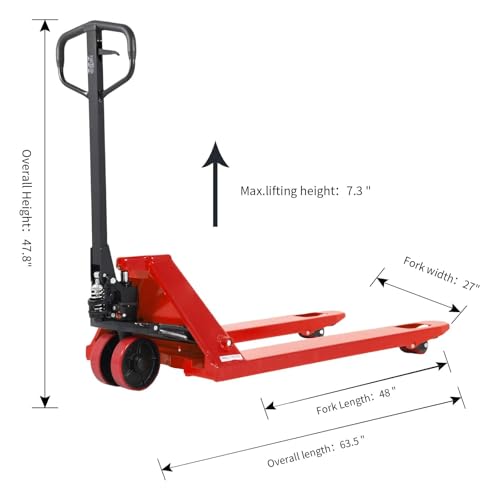 Aequanta Hand Pallet Jack Manual Pallet Truck 48\"x27\" Fork Size 5500lbs Capacity, Red - Thumbnail 2
