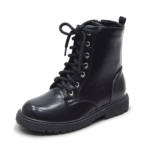 LseLom Girls Boys Side Zipper Combat Ankle Boots Big Kid Black US 2