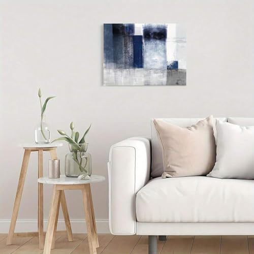 Peinture abstraite avec cadre de qualité supérieure, design bleu et gris 50x70 - 4