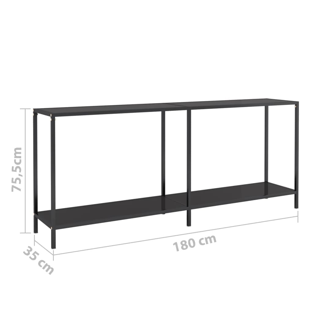 Stolik konsolowy, czarny, 180 x 35 x 75,5 cm, szkło hartowane z wytrzymałą stalową ramą, elegancki stół do korytarza, wąski stół do odkładania rzeczy do salonu, przedpokoju