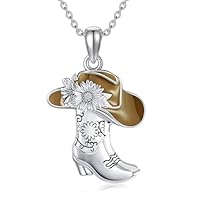 MONGAS Cowgirl Boot Necklace Sterling Silver Western Cowboy Boot Necklace Cowboy Hat Country Western Jewelry Gifts for Women
