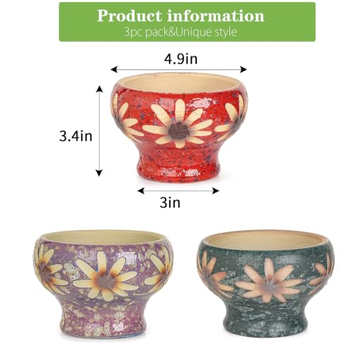 Image of Sungmor Set of 3 Beautiful Handicrafts Ceramic Planters - 4.9 Inch Small Succulent Flower Pots with Drainage - Pretty Desktop Windowsill Landscape Flowerpot - Home & Office Decor Pots