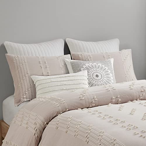 Image of INK+IVY 100% Cotton Comforter Set Trendy Stripe Textured Design, Modern Down Alternative, All Season Cozy Bedding with Matching Shams, Full /Queen, Blush Reversible Stripes