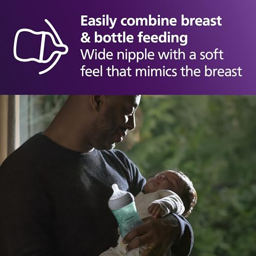 Image of Philips Avent Natural Baby Bottles with Natural Response Nipples (Medium Flow, Flow 3), 9oz, Teal, 4-Pack, SCY903 /44