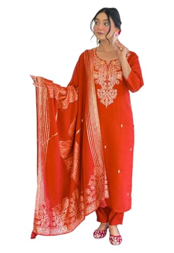 Ensemble kurta avec pantalon en mélange de soie de qualité supérieure broderie traditionnelle