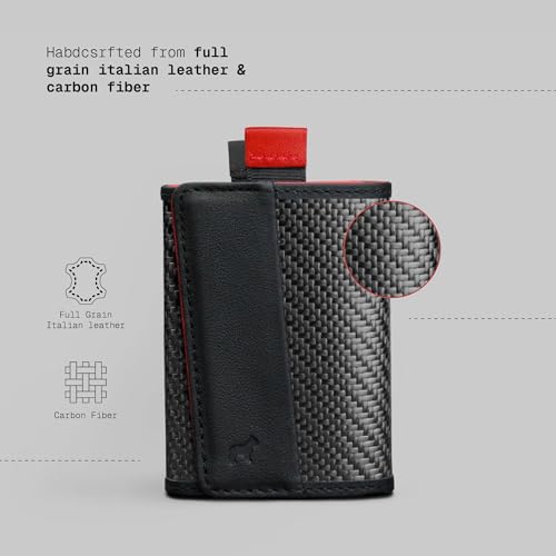 The Frenchie Co. - Speed Wallet Mini - Ultra-Slim RFID Card Holder - Quick-Access Pull Tab - Holds 4 Cards & Cash - Full-Grain Italian Leather with Carbon Fiber3