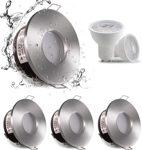 4xSweier LED IP65 Waterproof Recessed Spotlight with GU10 Base for Bathroom and Kitchen Spotlight, 5W Warm White 3000K 450LM Ceiling Downlight, Not Dimmable