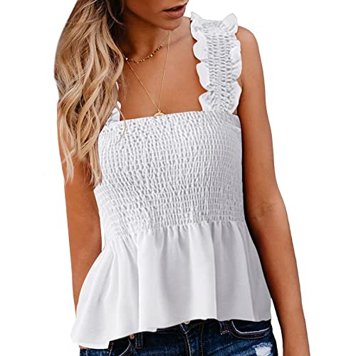 Mujeres Verano Otoño Delgado Chaleco Plisado Ahumado Vendaje Tanque Casual Cosecha Bandeau Cima Chal