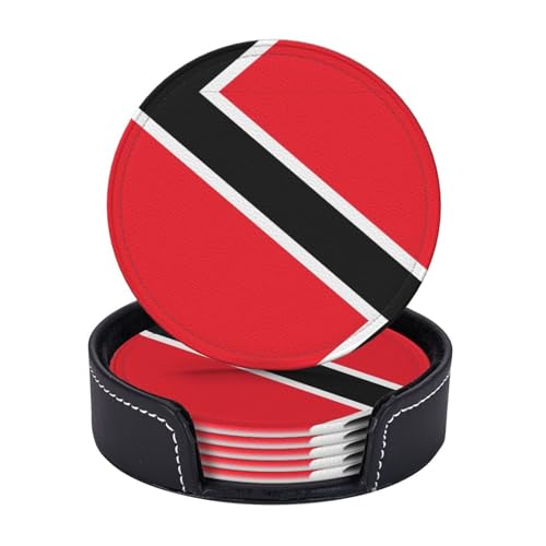 Lot de 6 sous-verres ronds en cuir avec drapeau de la Trinité-et-Tobago, 10 cm