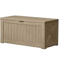 Devoko 120 Gallon Deck Box Resin Outdoor Storage Box Waterproof for Patio, Large Outdoor Storage Bench Lockable for Outside (Brown)
