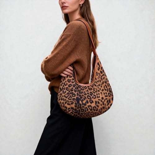 Bolso Tote con estampado de leopardo para mujer con correa de cuero, bolso tote de ante sintético suave, grande, con botón, bolso hobo de moda plegable para viaje, trabajo y uso diario | Correa de cuero miniatura 3