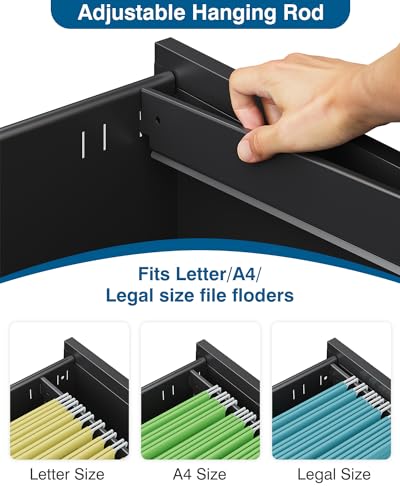 PEUKC 3 Drawer File Cabinet with Lock, Metal Under Desk Rolling Filing Cabinet fits Letter/Legal/A4 Size for Home Office, Mobile Filing Cabinet, Fully Assembled, Black - Thumbnail 5