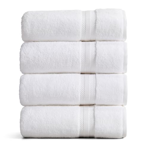 Springtree Home White Bath Towels Set of 4 | Ultra Quick Dry Bath Towels | 100% Combed Cotton | Absorbent Quick-Dry Towels for Bathroom | Oeko-TEX® Standard 100 Cotton | Queenstown Collection - White