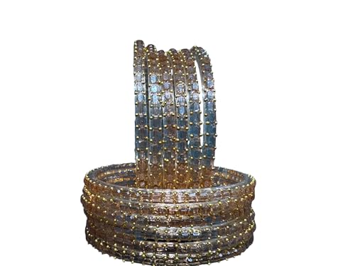 Image of SUNDRAM Raindrop Glass Bangles Set for Women & Girls, Transparent Crystal Kanch Ki Chudi for Wedding & Party, Set of 12