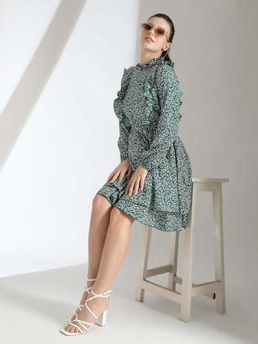 Image of KOTTY Women's Fit And Flare Mid Thigh Length Glamour Galore Crystal Petal Dress