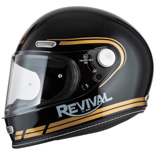 NZI Casco de Moto Integral Vintage Clásico Negro Oro | Unisex Hombre y Mujer (S)