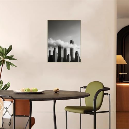Tableau noir et blanc 40x50 cadre argenté paysage urbain décoration murale - 2