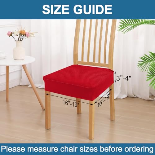 Image of Smiry Waterproof Seat Covers for Dining Room Chairs, No Rear Covers | Stretch Jacquard Removable Washable Chair Seat Slipcovers Protector, Set of 6, Red