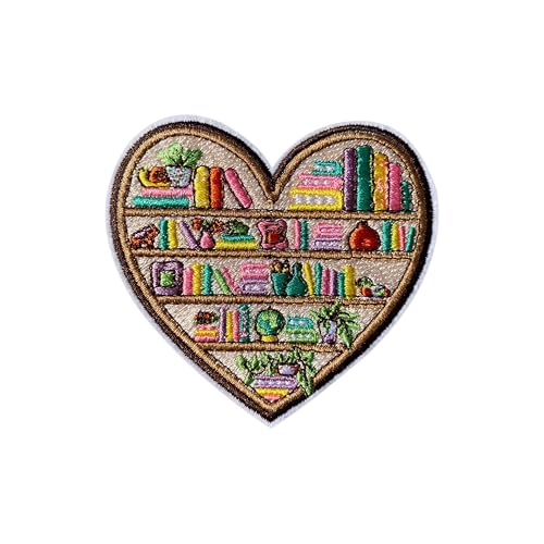 AKIKOPATCH Heart Shaped Bookshelf Iron On Patches, Size...