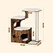 FEANDREA 33.9-Inch Cat Tower, Medium Cat Tree with 3 Beds and Cave, Cat Condo Made of MDF with Wood Veneer, Sisal Post and Washable Faux Fur, Vintage, Rustic Brown and White UPCT70HW