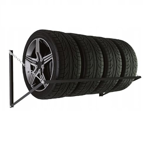 QLS Supporto da parete per pneumatici da auto, per montaggio a parete, 120 cm, in acciaio, fino a 180 kg, montaggio a parete, per garage e officina, salvaspazio, robusto (nero)