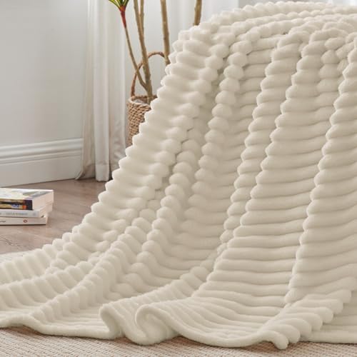 Image of BEDELITE Ribbe Blankets Queen Size for Bed, Beige, 90 inchx90 inch