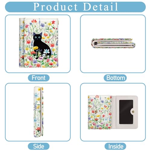Image of Jogjam Aesthetic Cute Black Cat Flower Floral Small Girls Wallets, Rfid Blocking, Slim Thin Mini Trifold Woman Wallet, Travel PU Leather Card Holder, Compact Key Chain Cash Purse Gifts